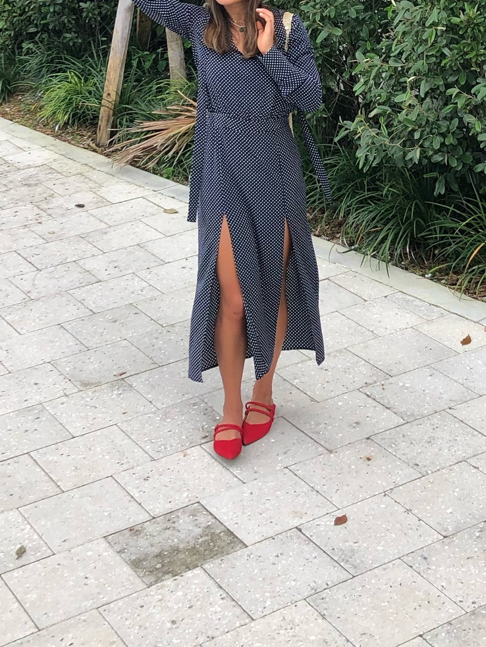 Alexis Navy Polka Dot Wrap Midi Dress